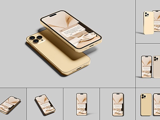 2022新款金色iPhone14手机样机模板合集 iphone-14-pro-max-mockup