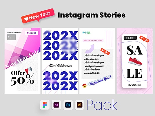 ins2022年社交媒体磨砂bolobanner海报设计模板集合 new-year-instagram-stories-template