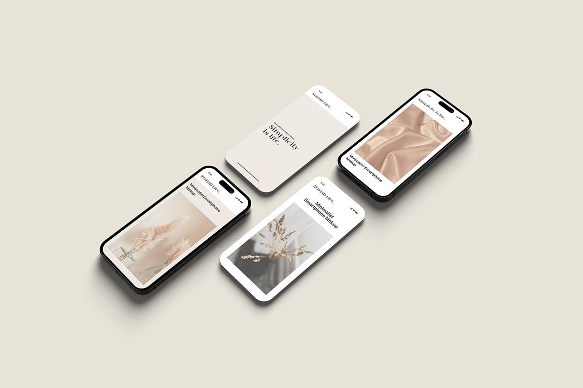 极简扁平化卡片iPhone 14Pro灵动岛手机UI展示样机minimalist-smartphone-mockup-酷社 (KUSHEW)