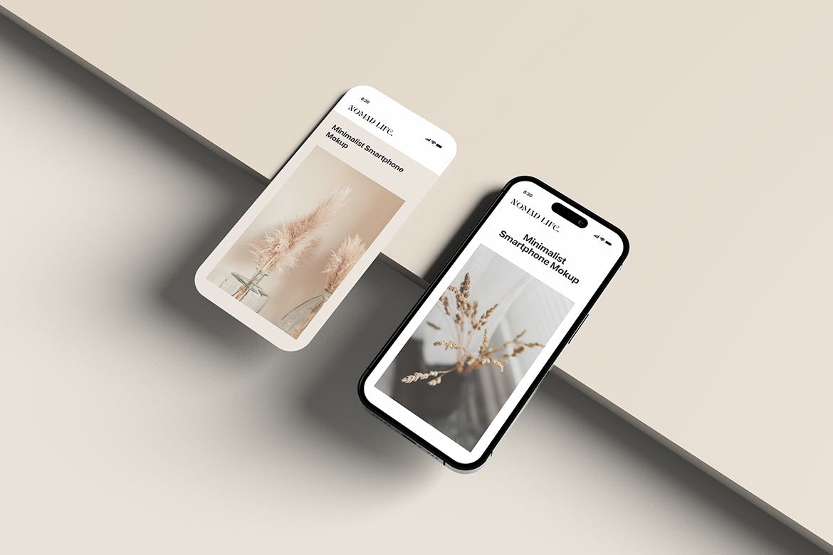 极简扁平化卡片iPhone 14Pro灵动岛手机UI展示样机minimalist-smartphone-mockup-酷社 (KUSHEW)