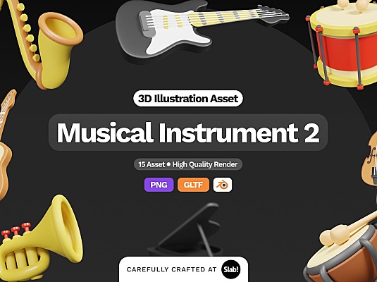 卡通3D乐器图标模型 (PNG,Blend.glft) 3d-musical-instrument