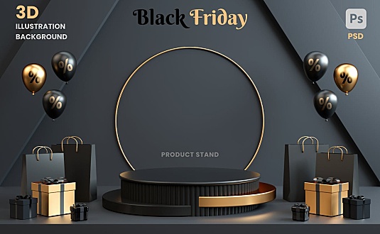 C4D质感黑色星期五3D产品展台背景 black-friday-product-stand-3d-background