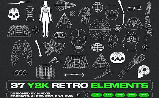 37个抽象复古矢量元素素材包37-y2k-retro-elements