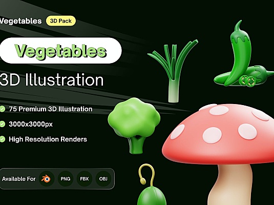 Blender蔬菜3D图标素材包vegetables-3d-icon