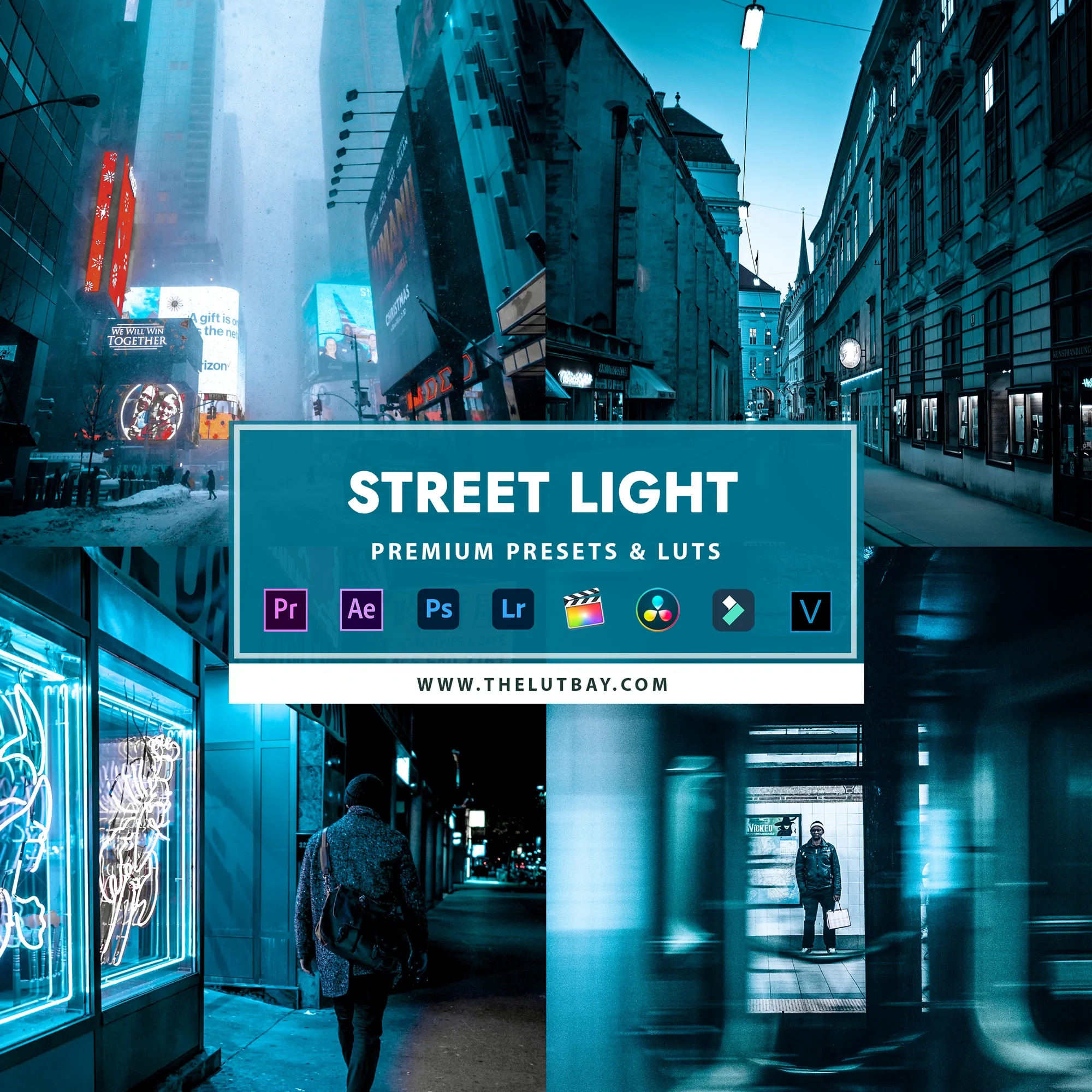 城市夜景霓虹灯蓝LR预设Vlog视频后期调色LUT预设 TheLutbay Street-Light presets-酷社 (KUSHEW)