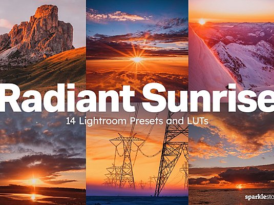 14个日出日落黄昏后期调色lr预设及视频调色LUT Radiant Sunrise Lightroom Presets