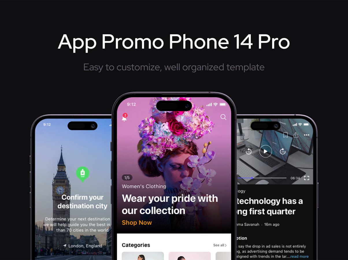 iPhone 14 Pro手机App应用演示视频样机模板app-promo-phone-14-pro