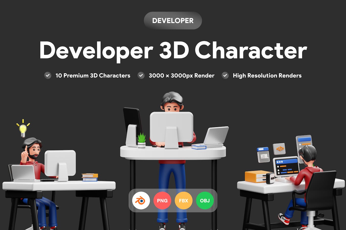 10+开发者3D角色插图下载developer-3d-character-illustration-酷社 (KUSHEW)
