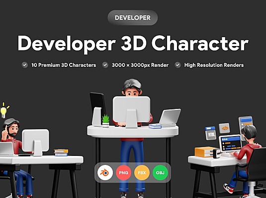 10+开发者3D角色插图下载developer-3d-character-illustration