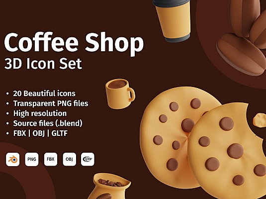 20+咖啡店主题3D图标icon合集coffee-shop-3d-icon-set