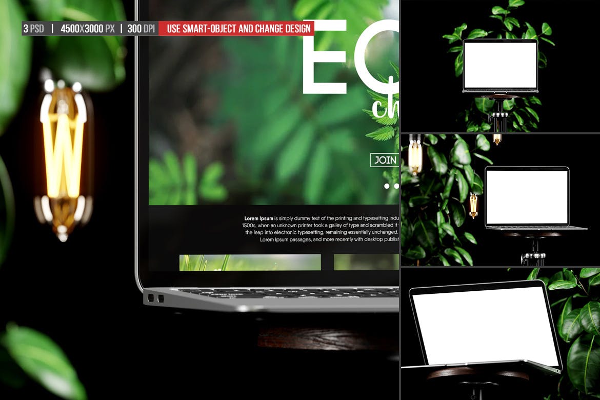 绿色植物场景MacBook Air笔记本屏幕展示样机with-green-plant-mockup-酷社 (KUSHEW)