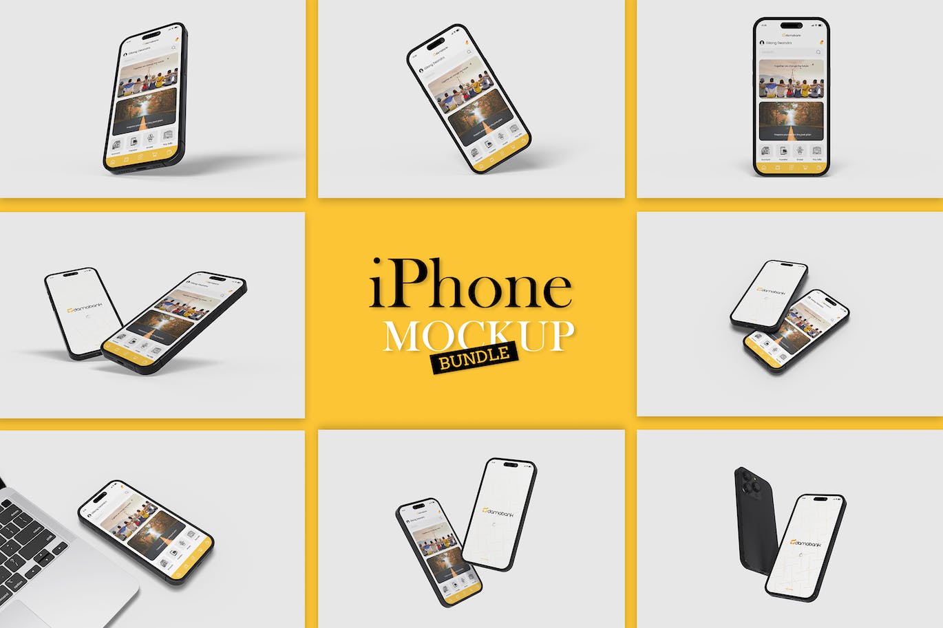 8款iPhone 14 Pro设计样机多角度屏幕UI内容展示模型iphone-14-mockup-bundle