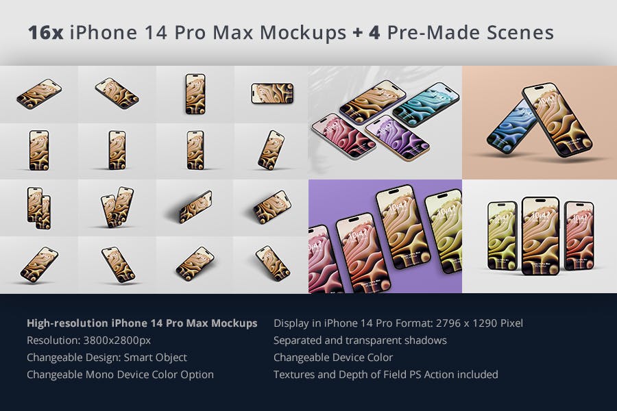 多角度iPhone 14 Pro Max 手机样机合集下载phone-14-max-mockup-酷社 (KUSHEW)
