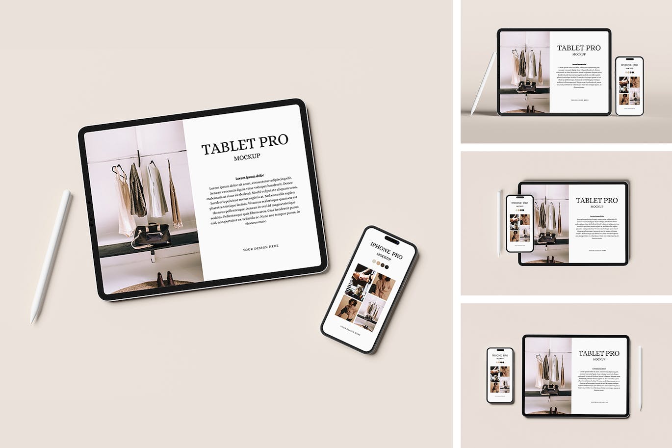 全面屏iPad苹果平板电脑&iPhone 14Pro手机样机tablet-pro-phone-mockup