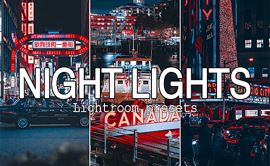 9款霓虹灯湖蓝红色调城市街景LR预设扫街街拍夜色PS调色滤镜LUT/PR剪映 Night Lights Lightroom presets