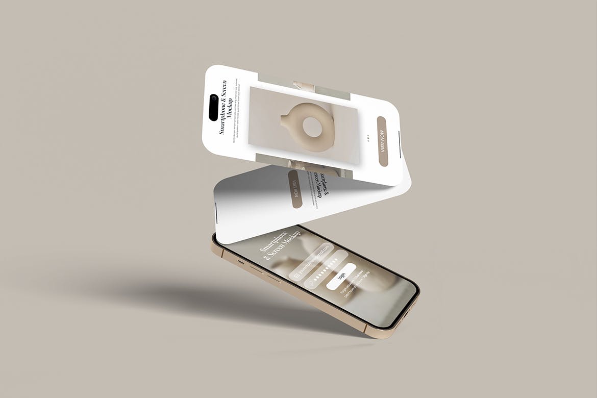 iPhone 14 Pro苹果手机屏幕UI内容展示样机模板smartphone-and-screen-mockup-酷社 (KUSHEW)