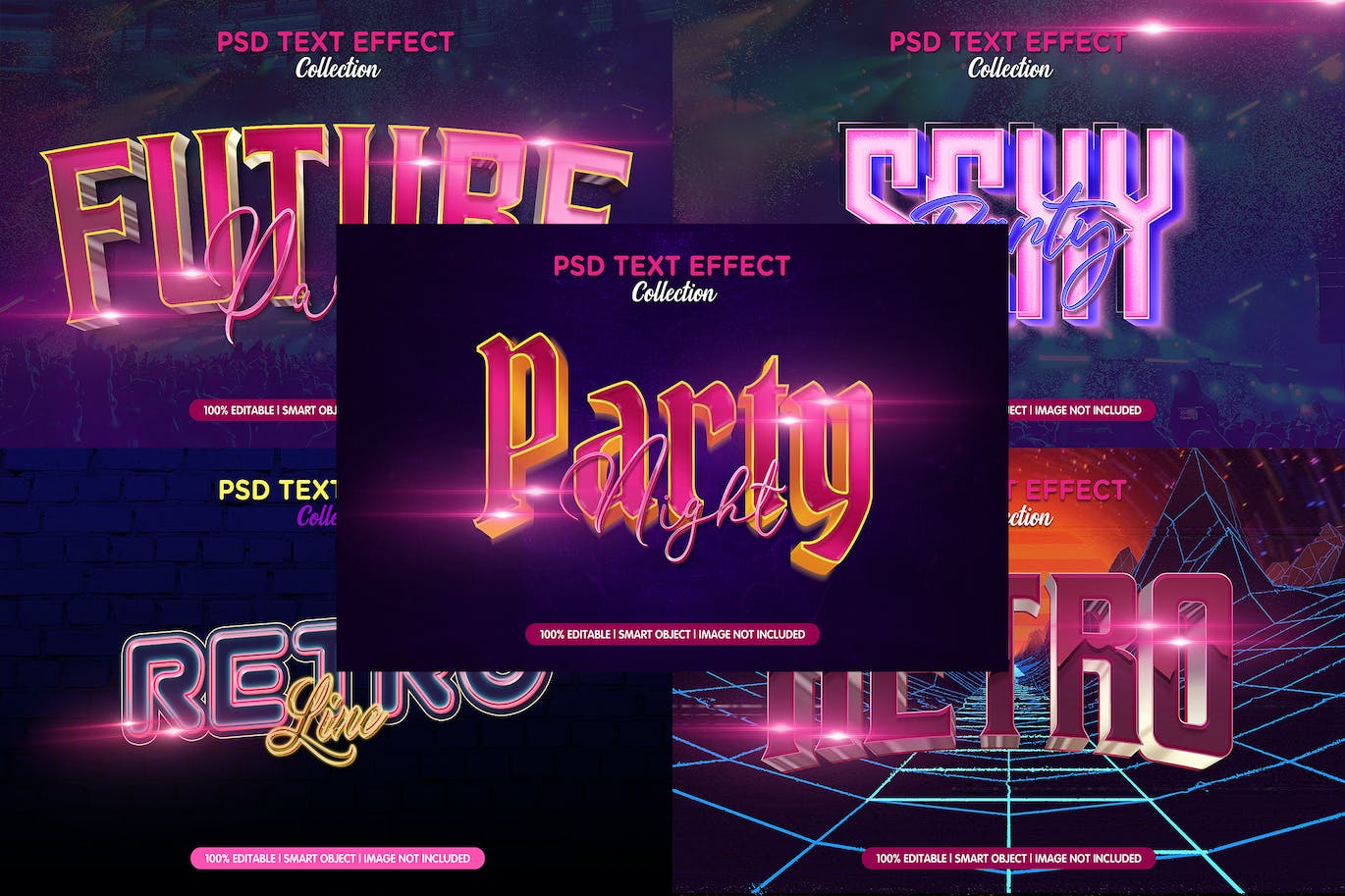 复古金属文字游戏风格封面PS图层样式retro-style-text-effect-psd-template-set