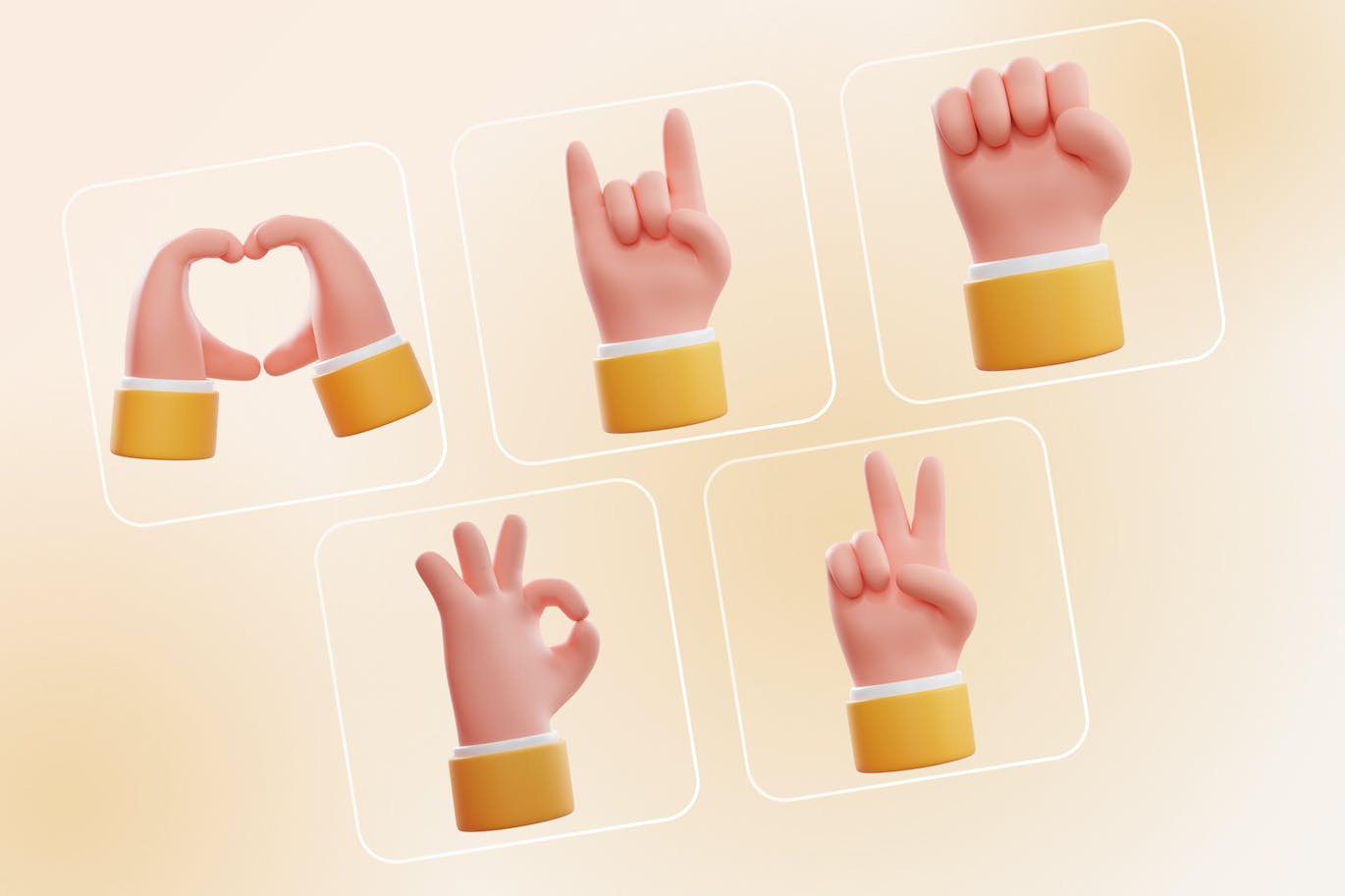 卡通3D摇滚主题手势和平之心爱举起拳头OK小胖手图标3d-rock-peace-heart-love-raised-fist-ok-hand-signs-酷社 (KUSHEW)