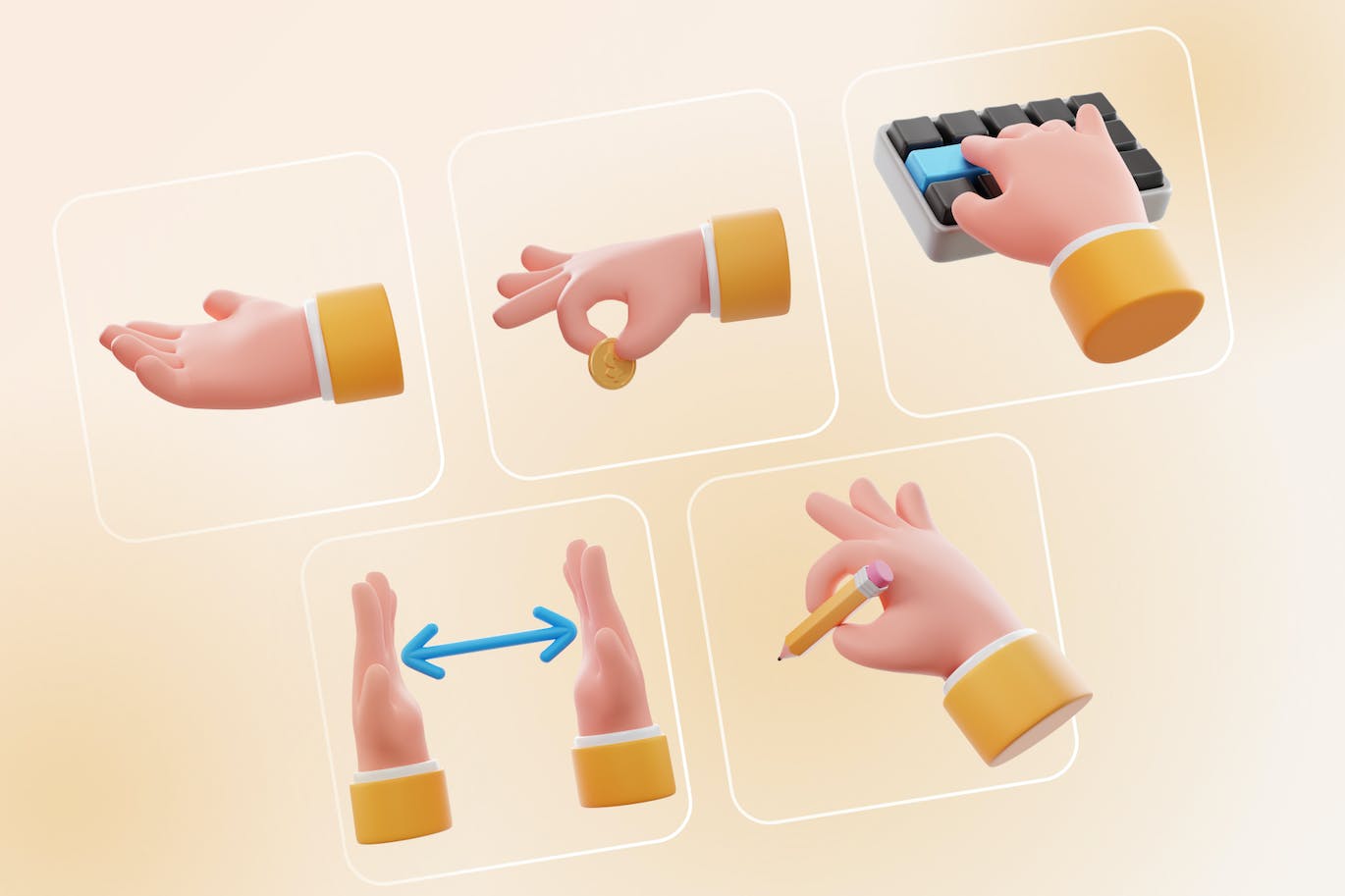 3D小胖手办公主题手势图标合集3d-hands-typing-holding-pencil-palm-up-distance-酷社 (KUSHEW)