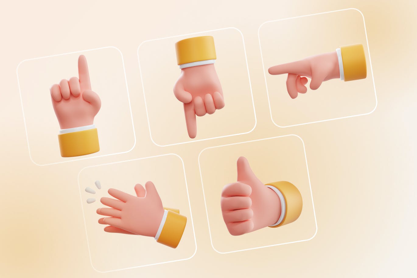 3D小胖手主题卡通手势合集3d-thumbs-up-clapping-pointing-hand-gestures-酷社 (KUSHEW)