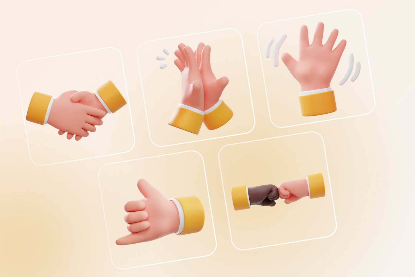 3D小胖手主题卡通击掌投掷挥手握手手势3d-high-five-toss-waving-hand-shake-hands-gesture-酷社 (KUSHEW)